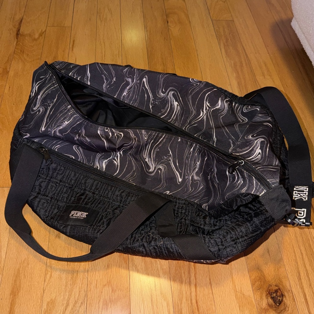 PINK Victoria's Secret Black and White Swirl Duffel Bag